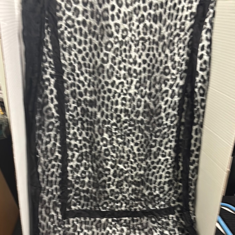 Michael Kors Leopard Print Scarf with Black Border one Size
